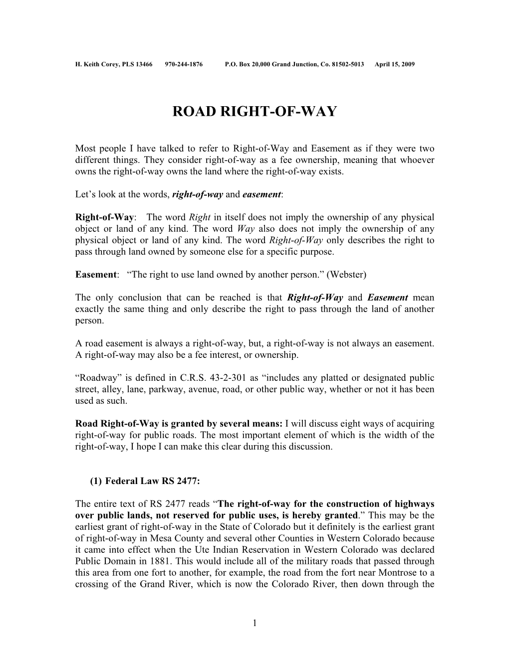 Road Right of Way Definition