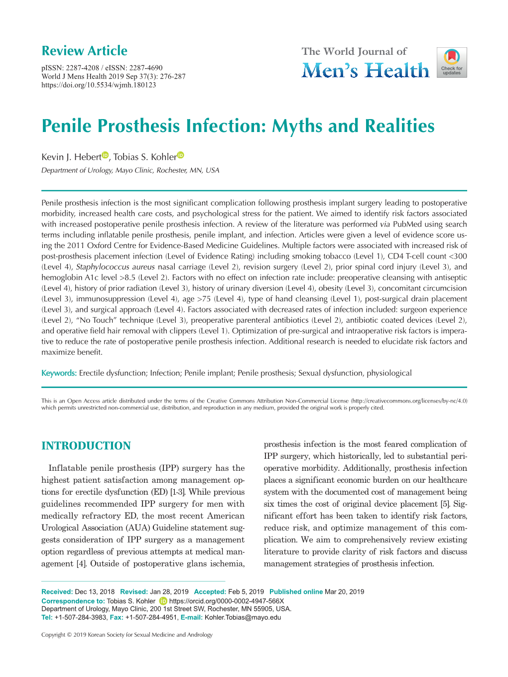 Penile Prosthesis Infection: Myths and Realities