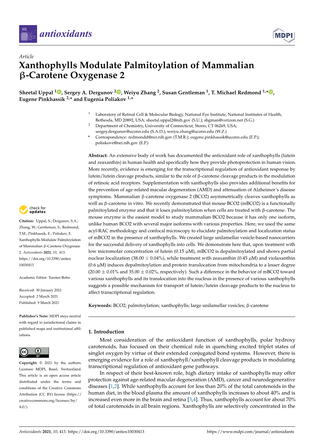 Xanthophylls Modulate Palmitoylation of Mammalian Β-Carotene Oxygenase 2