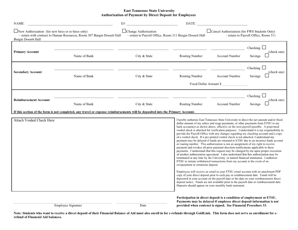 ETSU Direct Deposit Form