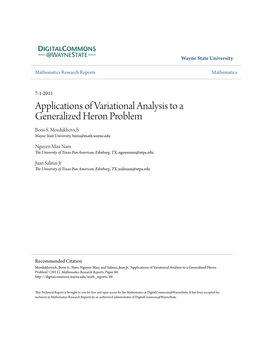 Applications of Variational Analysis to a Generalized Heron Problem Boris S