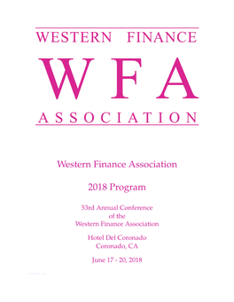 Western Finance Association 2018 Program