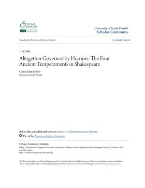 Altogether Governed by Humors: the Four Ancient Temperaments in Shakespeare
