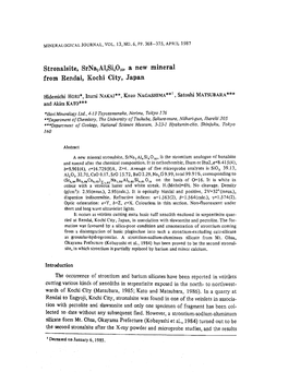 Stronalsite, Srnll:!Al4si4016, a New Mineral from Rendai, Kochi City