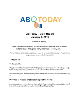 AB Today – Daily Report January 9, 2019