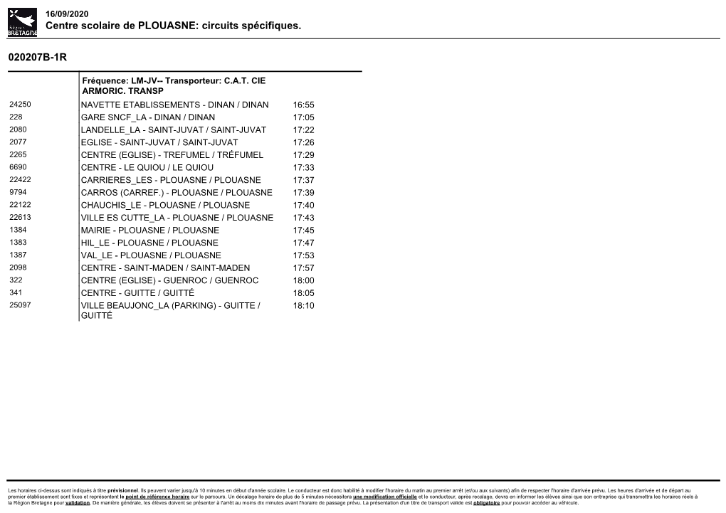 Centre Scolaire De PLOUASNE: Circuits Spécifiques
