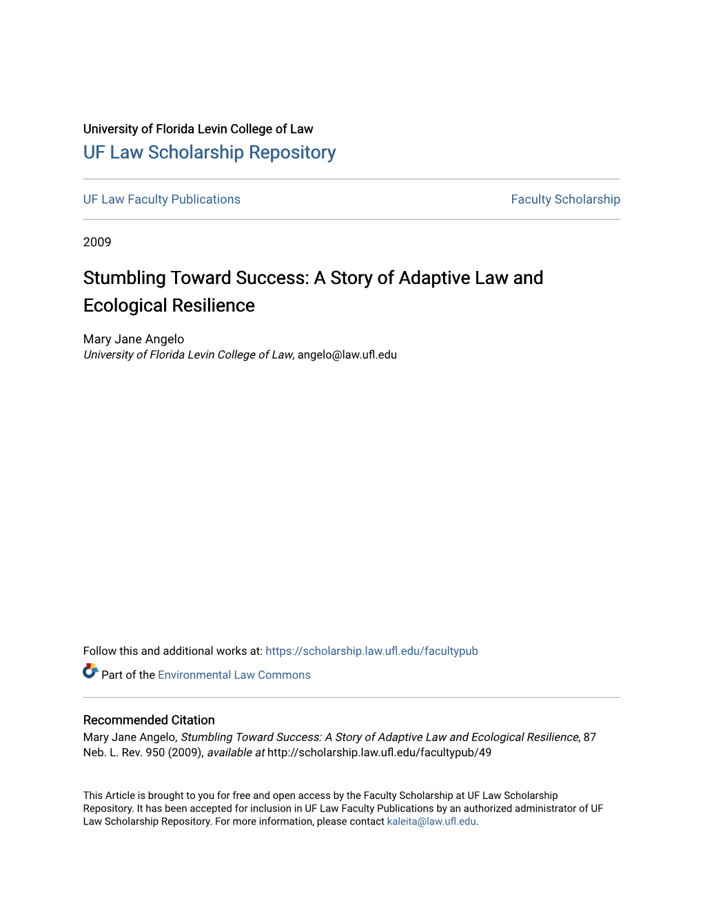 Stumbling Toward Success: a Story of Adaptive Law and Ecological Resilience