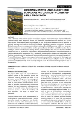 Christian Monastic Lands As Protected Landscapes and Community Conserved Areas: an Overview