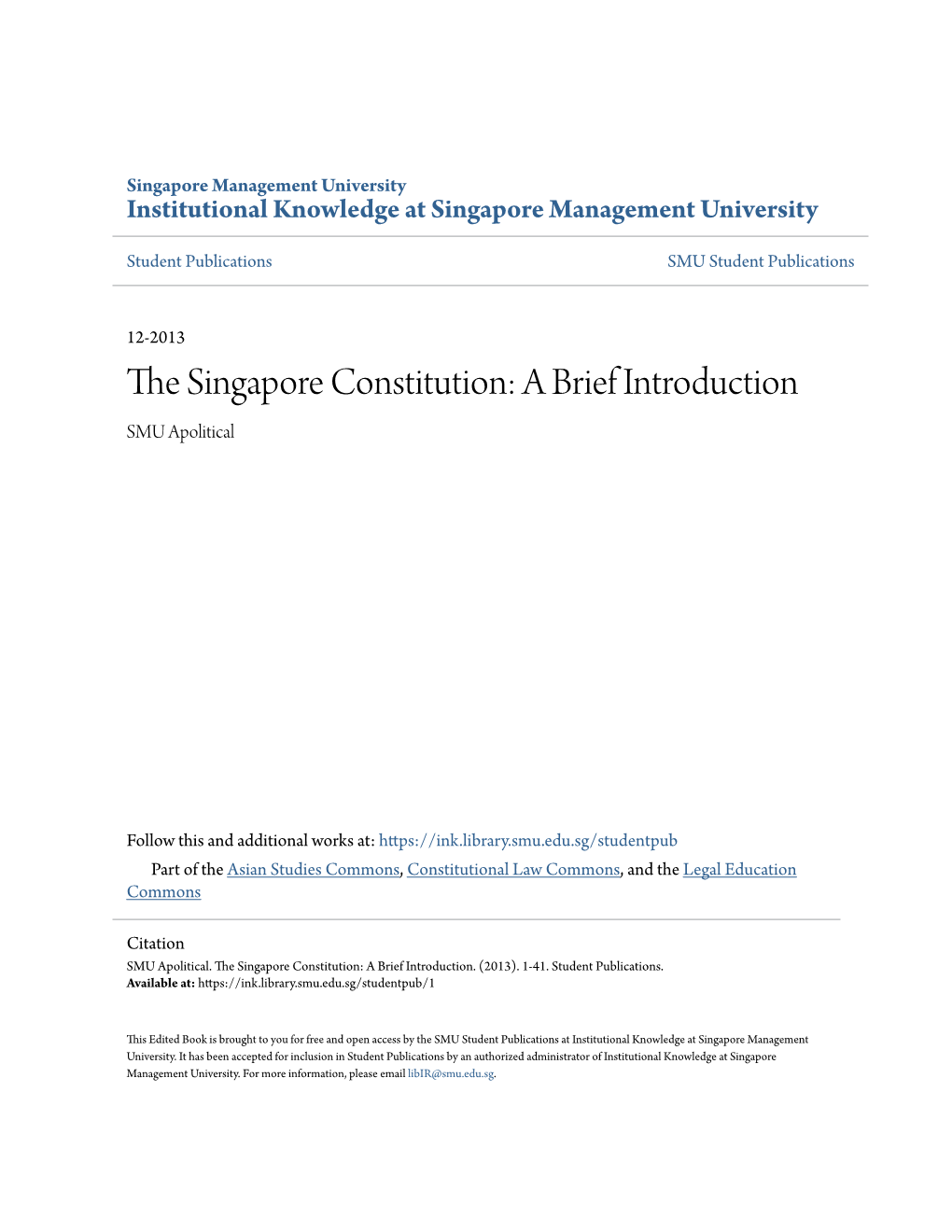 THE SINGAPORE CONSTITUTION: a Brief Introduction