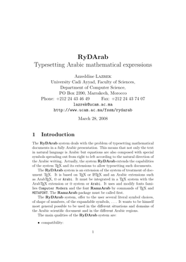 Rydarab Typesetting Arabic Mathematical Expressions