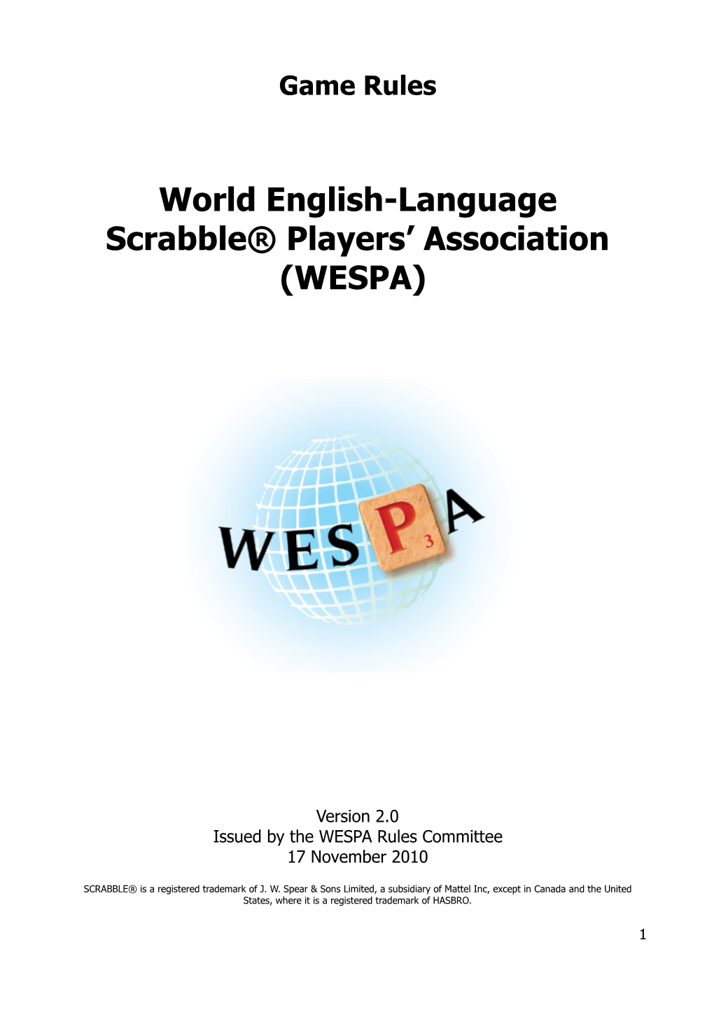 World English-Language Scrabble® Players' Association (WESPA)