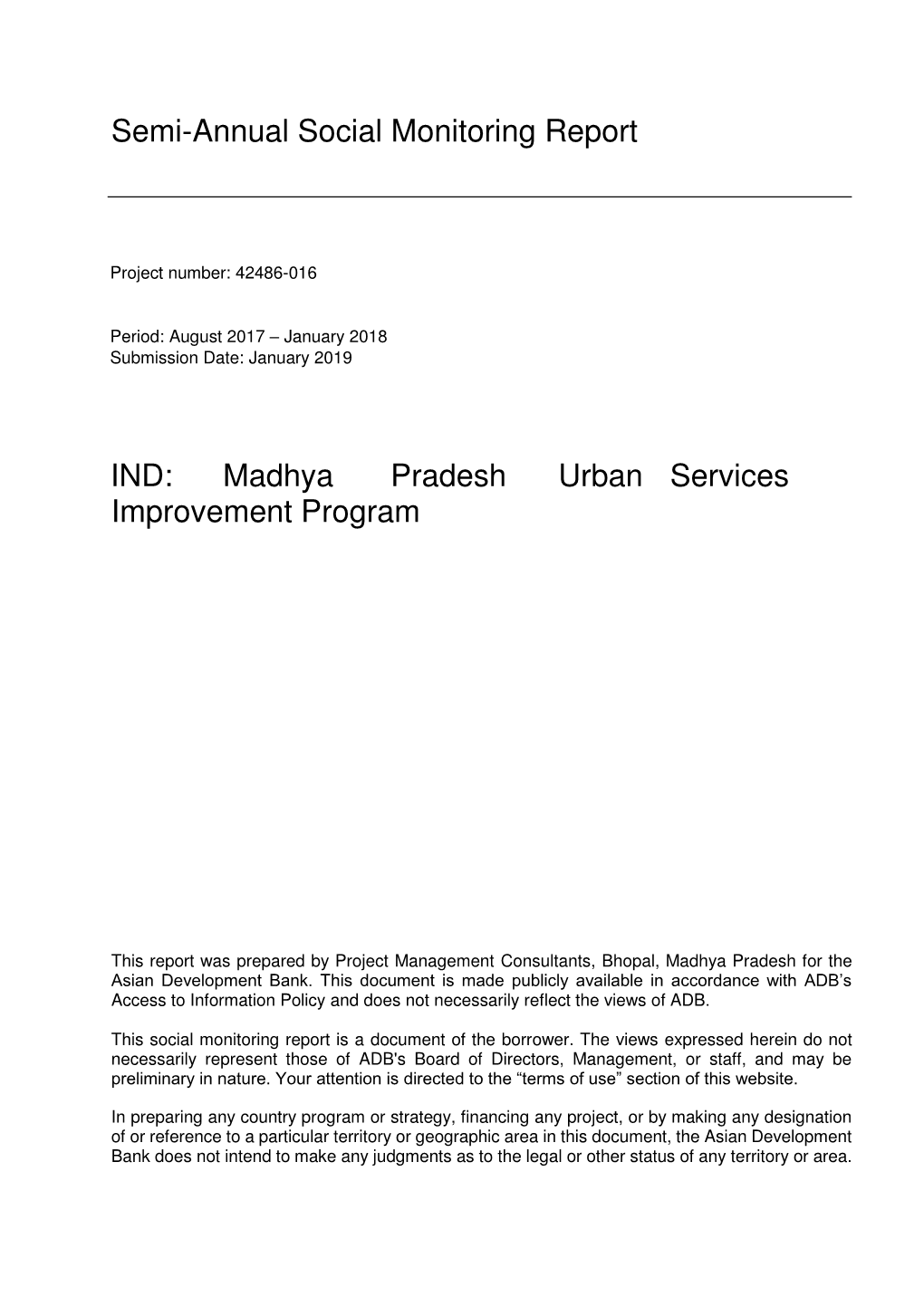 Madhya Pradesh Urban Services Improvement Project Asian Development Bank Loan Assistance (Loan No