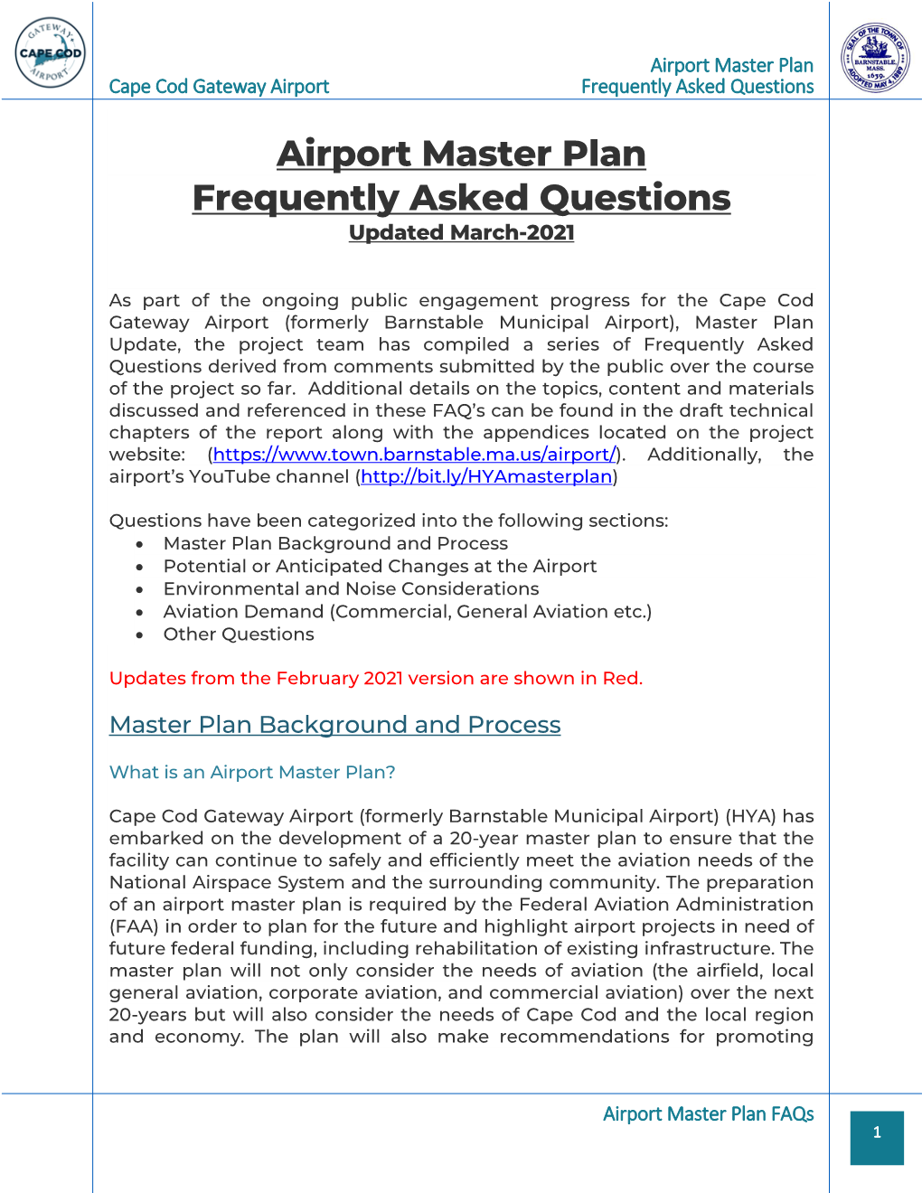 Airport Master Plan Frequently Asked Questions Updated March-2021