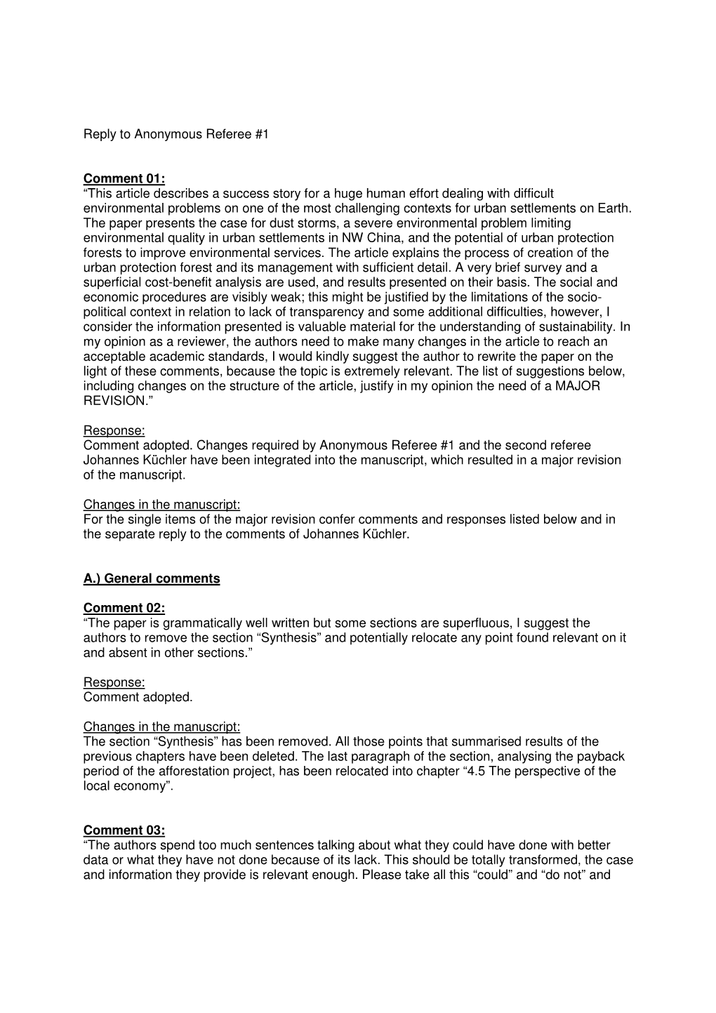 Establishment and Maintenance of Regulating Ecosystem Services