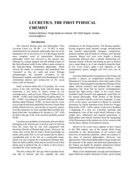 Lucretius, the First Pyhsical Chemist
