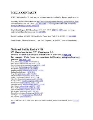 MEDIA CONTACTS National Public Radio