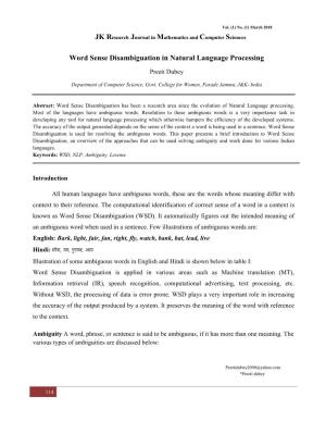 Word Sense Disambiguation in Natural Language Processing