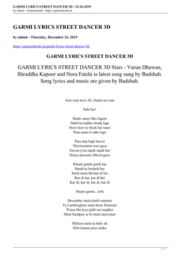 GARMI LYRICS STREET DANCER 3D - 12-26-2019 by Admin - Guitarchords
