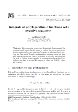 Integrals of Polylogarithmic Functions with Negative Argument