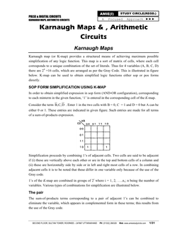 Karnaugh Maps & , Arithmetic Circuits