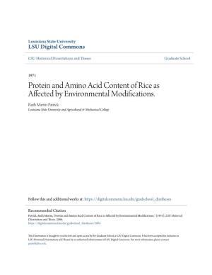 Protein and Amino Acid Content of Rice As Affected by Environmental Modifications