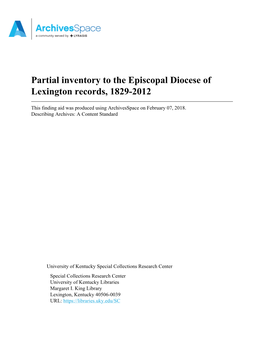 Partial Inventory to the Episcopal Diocese of Lexington Records, 1829-2012