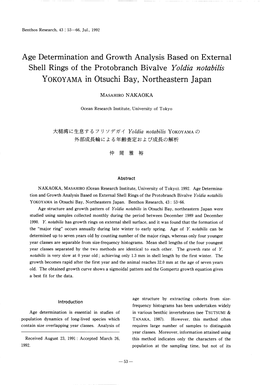 Age Determination and Growth Analysis Based on External Shell Rings of the Protobranch Bivalve Yoldia Notabilis Yokoyamain Otsuchi Bay, Northeastern Japan