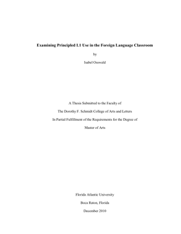 Examining Principled L1 Use in the Foreign Language Classroom