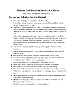 Summary of Rules for Chanting Haftarah