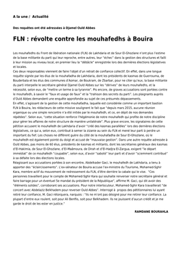 FLN : Révolte Contre Les Mouhafedhs À Bouira