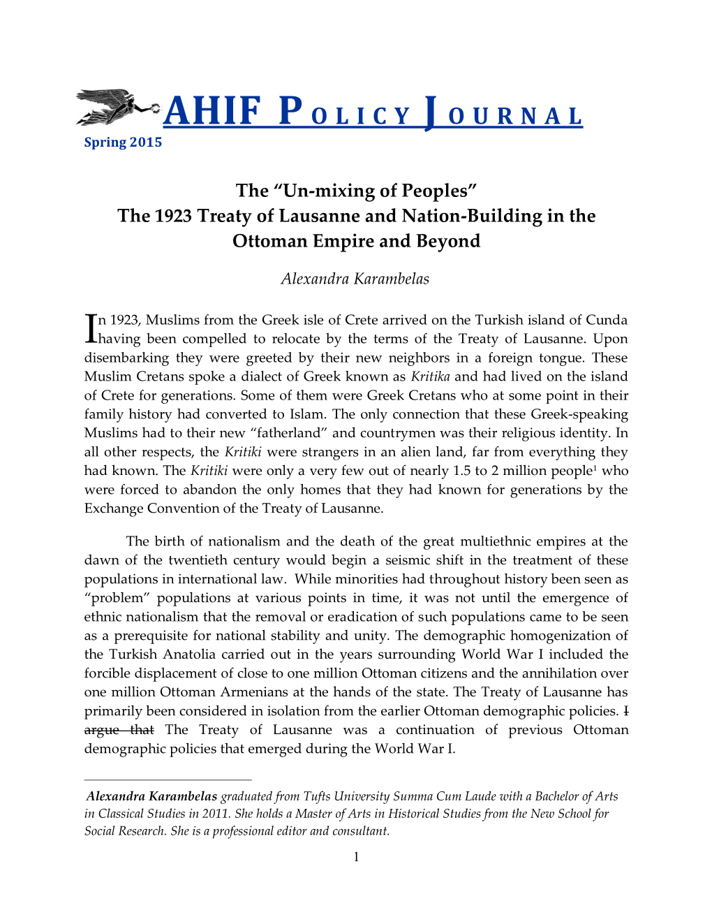The 1923 Treaty of Lausanne and Nation-Building in the Ottoman Empire and Beyond