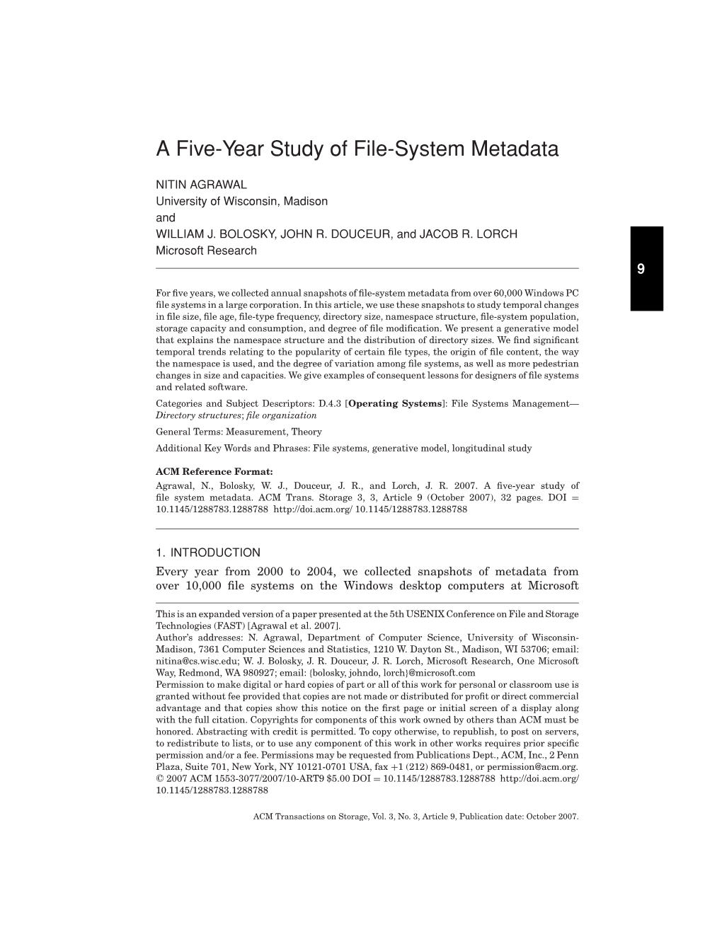 A Five-Year Study of File-System Metadata