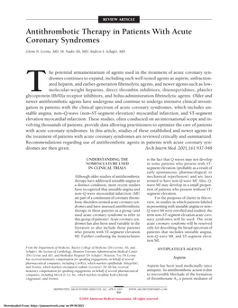 Antithrombotic Therapy in Patients with Acute Coronary Syndromes