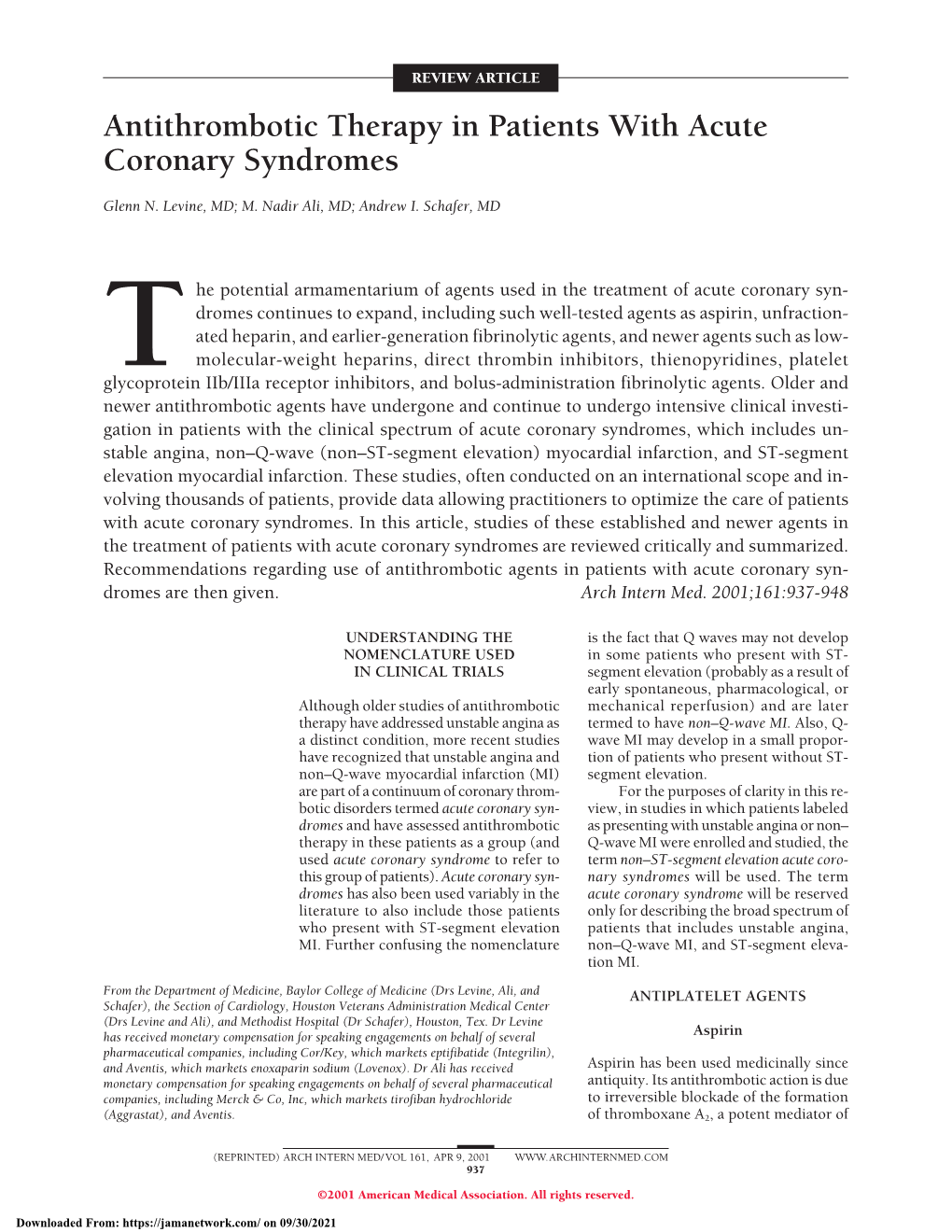 Antithrombotic Therapy in Patients with Acute Coronary Syndromes