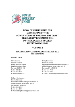 Book of Authorities for Submissions of the Power Workers’ Union on the Draft Regulatory Document 2.2.4 to the Canadian Nuclear Safety Commission Volume 2