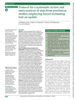 Protocol for a Systematic Review and Meta-Analysis of Data from Preclinical Studies Employing Forced Swimming Test: an Update