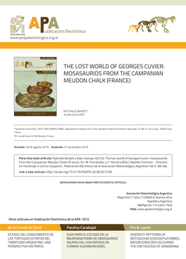 The Lost World of Georges Cuvier: Mosasaurids from the Campanian Meudon Chalk (France)