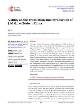 A Study on the Translation and Introduction of J. M. G. Le Clézio in China