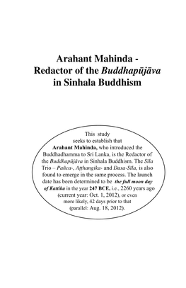 Arahant Mahinda - Redactor of the Buddhapåjàva in Sinhala Buddhism