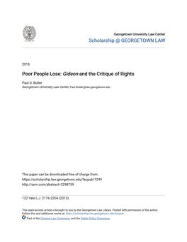 Poor People Lose: &lt;I&gt;Gideon&lt;/I&gt; and the Critique of Rights