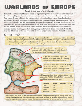 Game Board Overview Hispania Is One of 9 Kingdoms on the Map