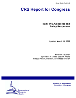 Iran: US Concerns and Policy Responses