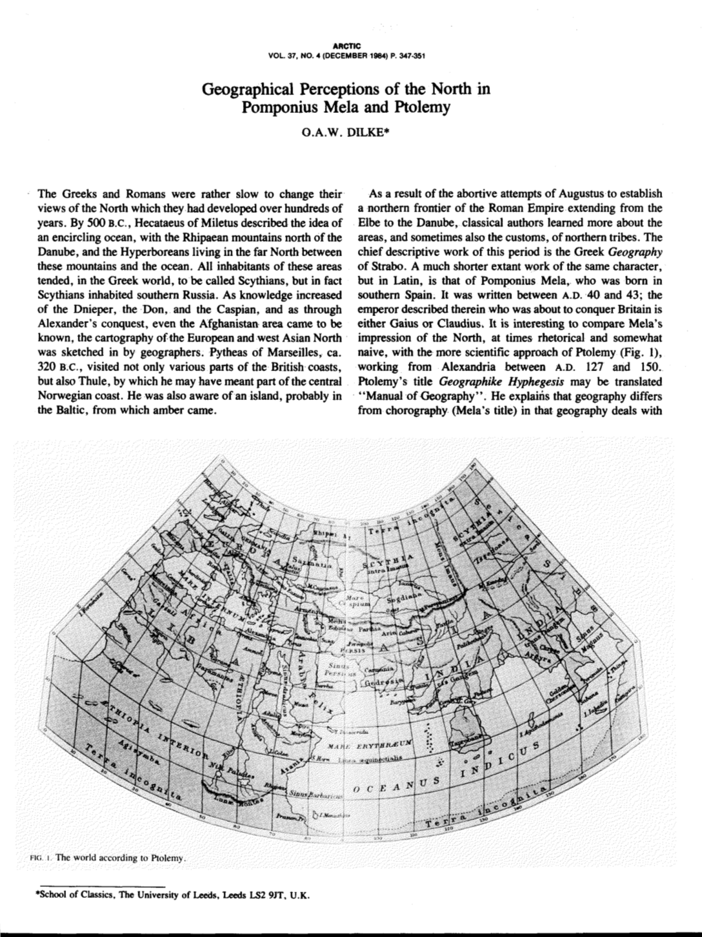 Geographical Perceptions of the North in Pomponius Mela and Ptolemy O.A.W