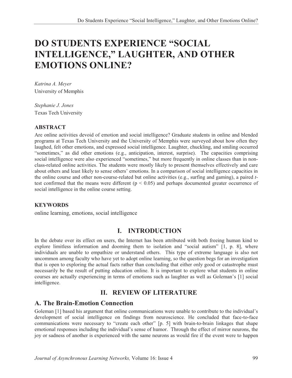 Social Intelligence,” Laughter, and Other Emotions Online?