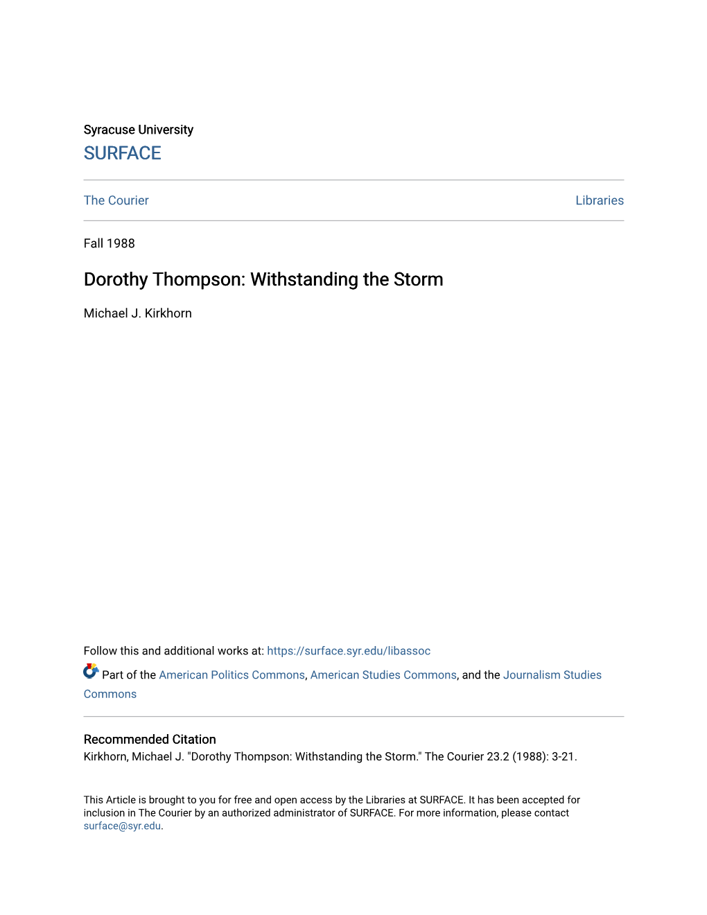 Dorothy Thompson: Withstanding the Storm