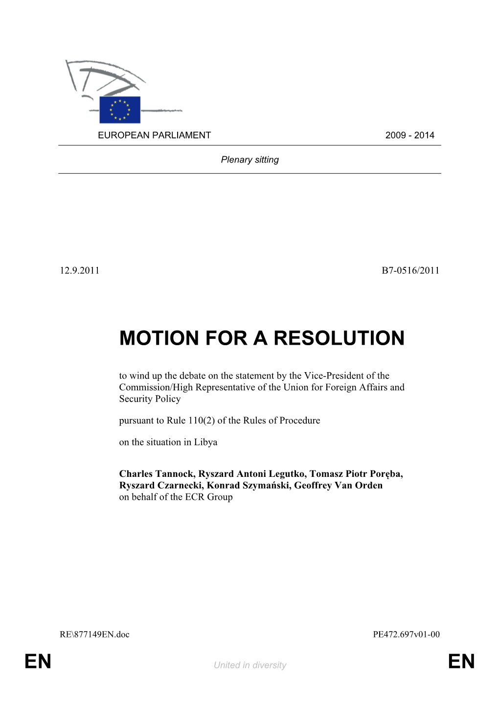 En En Motion for a Resolution