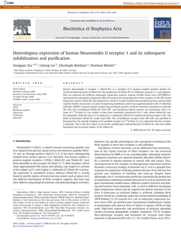 Heterologous Expression of Human Neuromedin U Receptor 1 and Its Subsequent Solubilization and Puriﬁcation