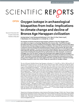 Oxygen Isotope in Archaeological Bioapatites from India