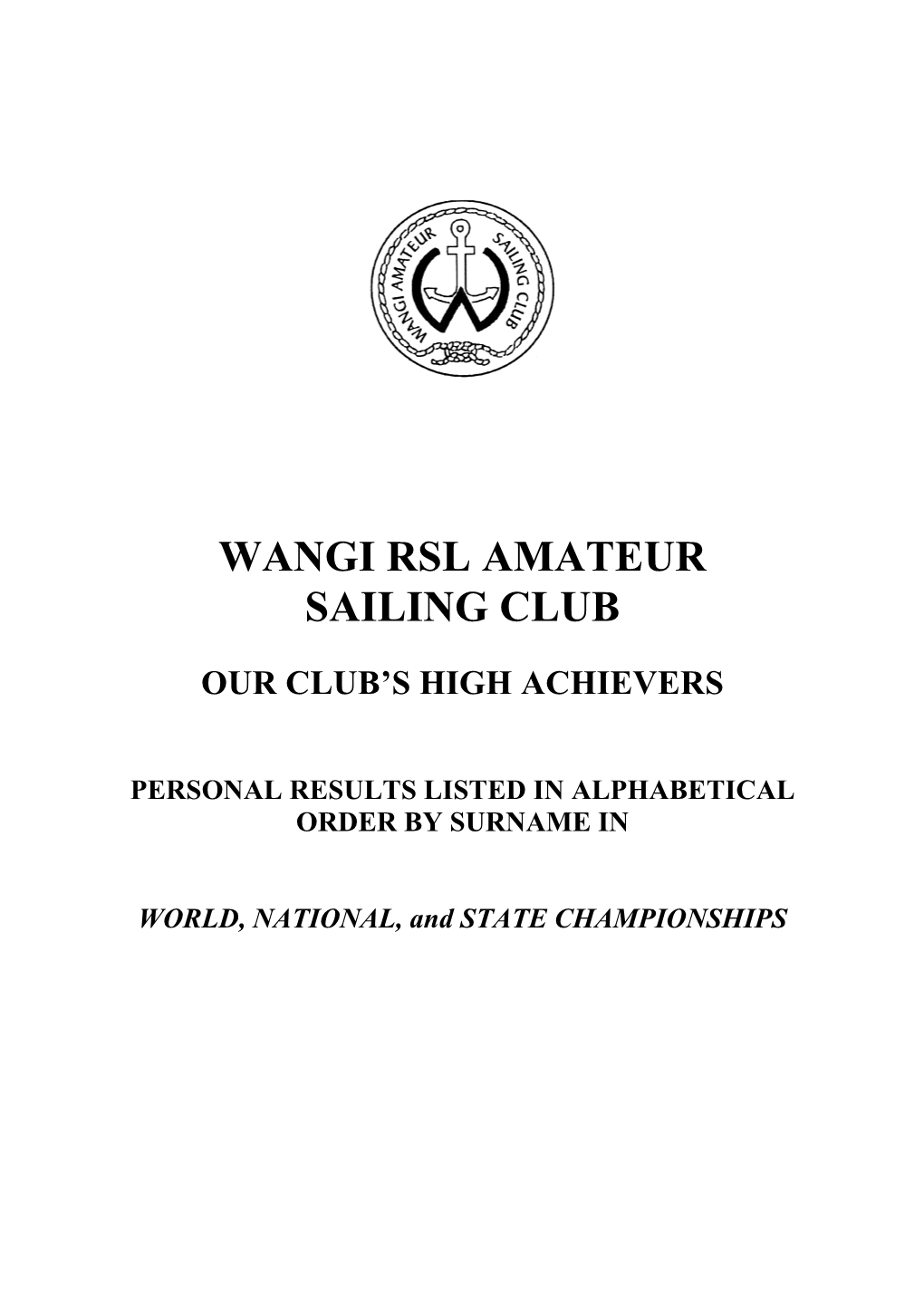 Wangi Rsl Amateur Sailing Club