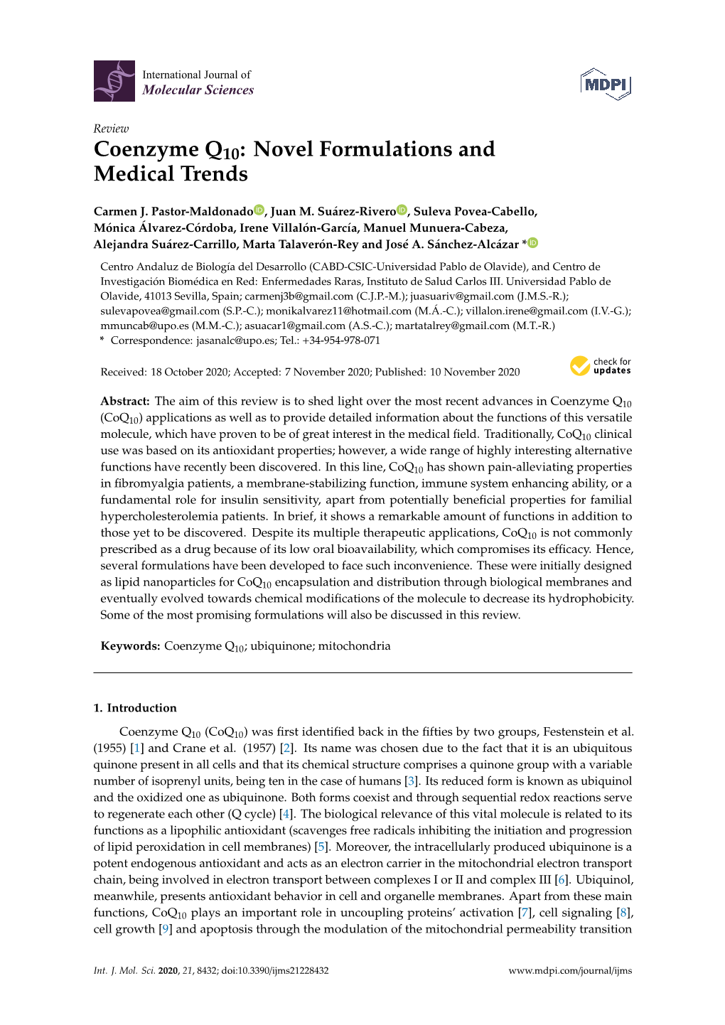 Coenzyme Q10: Novel Formulations and Medical Trends